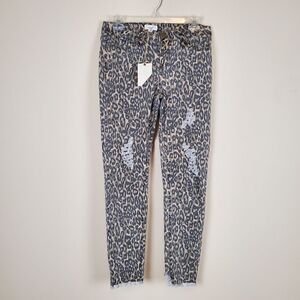Easel Distressed Leopard Print Raw Hem Pants Size medium